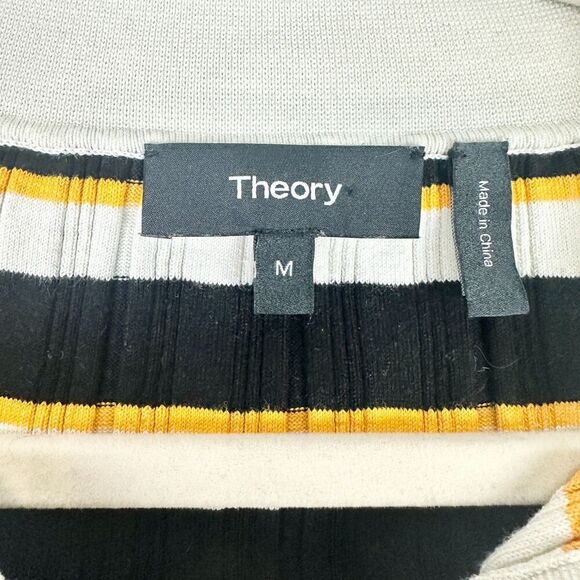 Theory Deep V Cardigan Hudson Stripe Cotton Size Medium Rib Knit - Picture 4 of 5